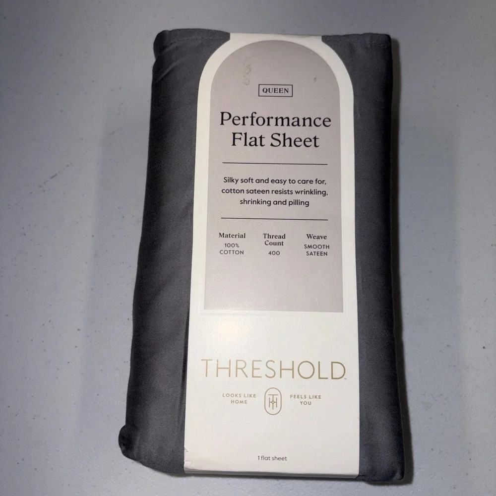 Threshold Queen Size 400 Thread Count Performance Flat Sheet - Radiant Gray